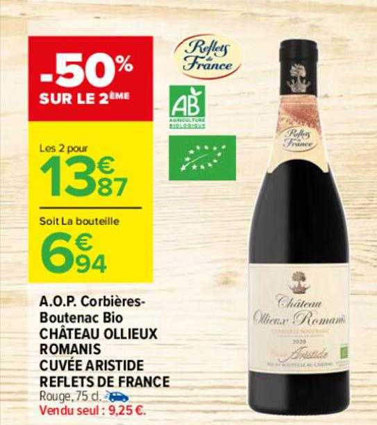 a.o.p. corbières-Boutenac bio château ollieux romanis cuvée aristide reflets de france