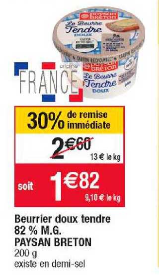 beurrier doux tendre 82% m.g. paysan breton