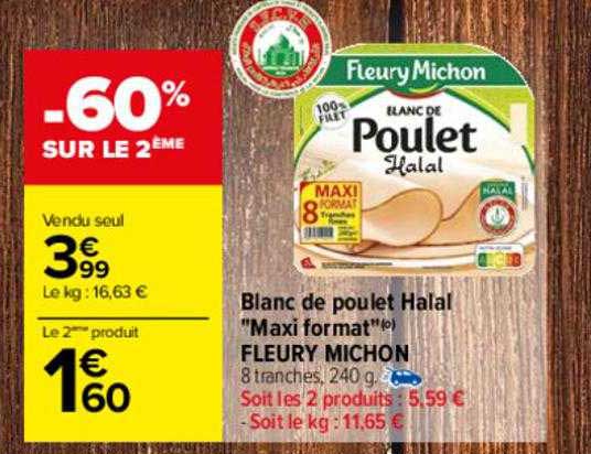 blanc de poulet halal «maxi format» fleury michon