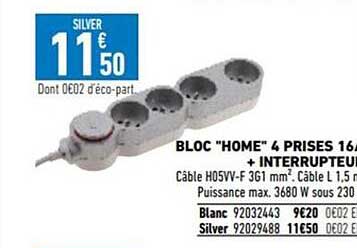 bloc "home" 4 prises 16a + interrupteur