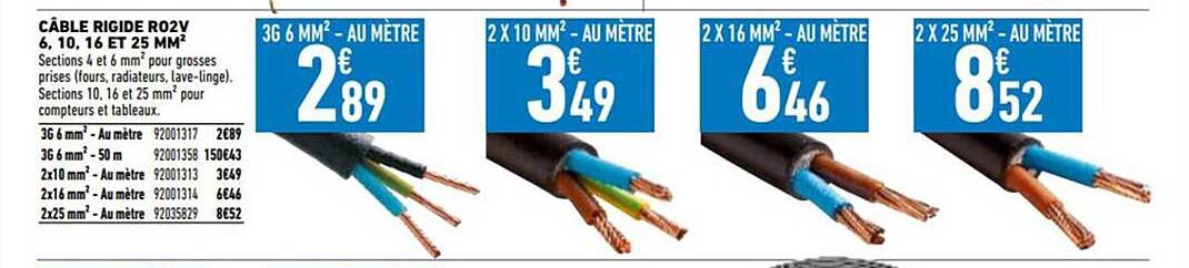 câble rigide r02v 6, 10, 16 et 15 mm²