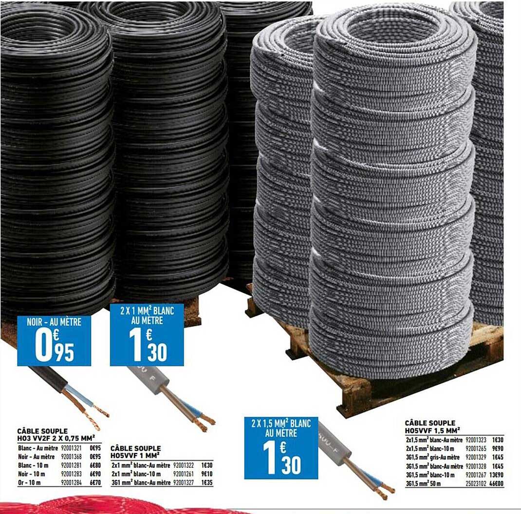 câble souple h03vv2f x 0,75 mm², câble souple h05vvf 1 mm², câble souple h05vvf 1,5 mm²