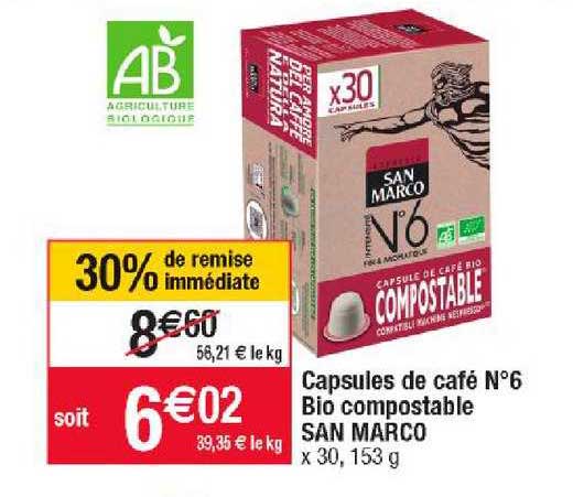 capsules de café n°6 bio compostable san marco