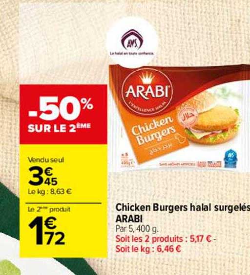 chicken burgers halal surgelés arabi