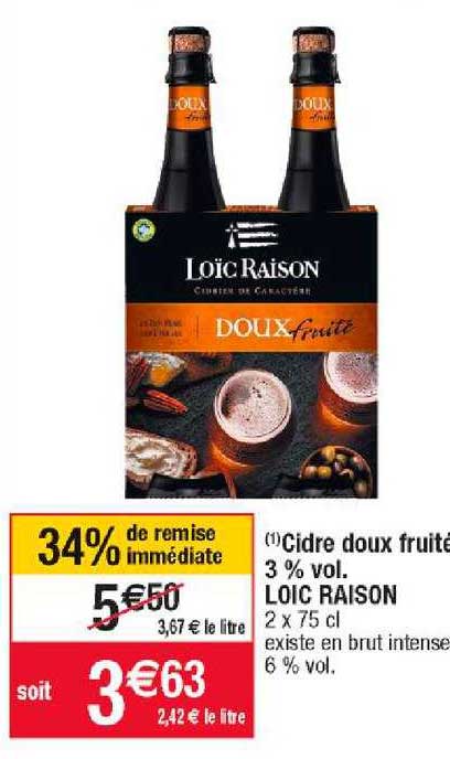 cidre doux fruité 3% vol. loïc raison