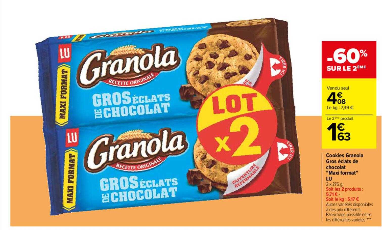 cookies granola gros éclats de chocolat "maxi format"