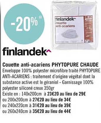 Couette Anti-acariens Phytopure Chaude Finlandek^
