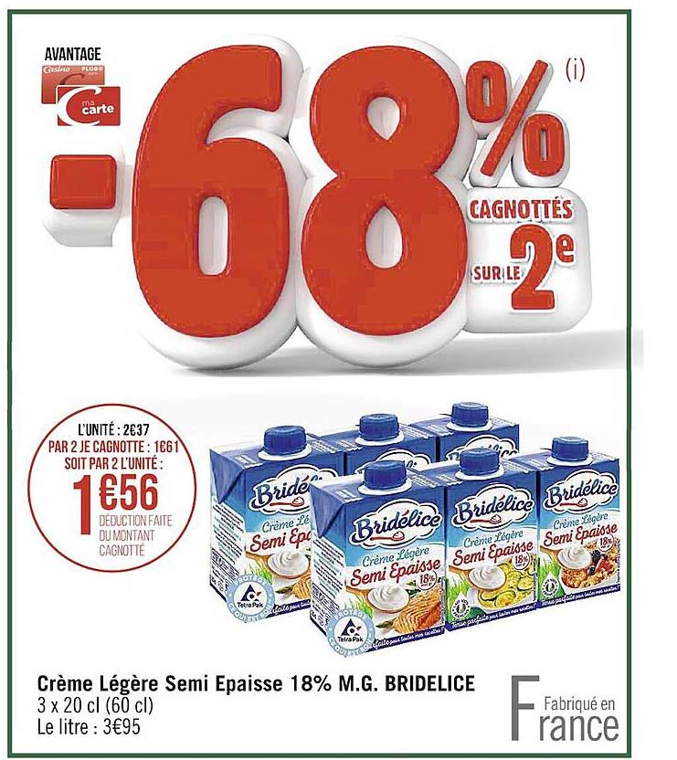 crème légère semi épaisse 18% m.g. bridélice