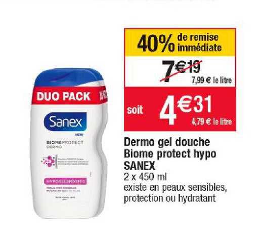 dermo gel douche biome protect hypo sanex