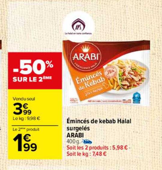 émincés de kebab halal surgelés arabi