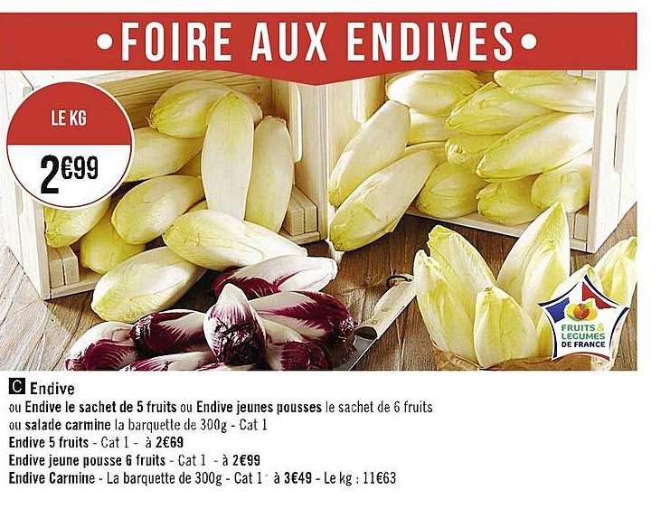 endive ou endive le sachet de 5 fruits ou endive jeunes pousses, endive 5 fruits, endive jeune pousse 6 fruits, endive carmine