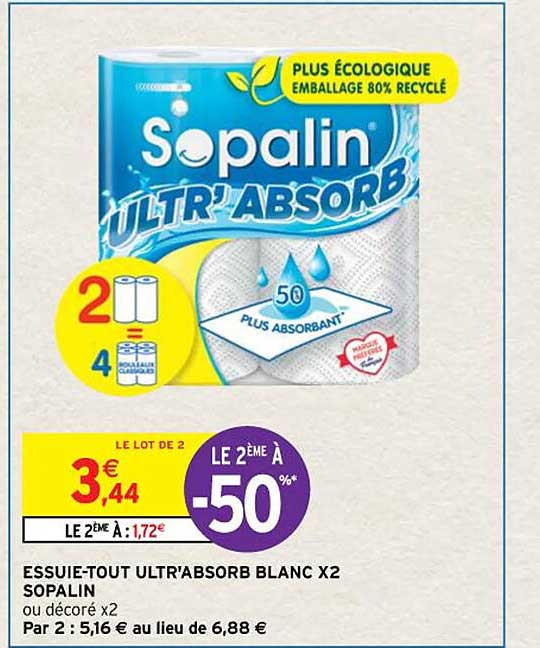 essuie-tout ultr'absorb blanc x2 sopalin