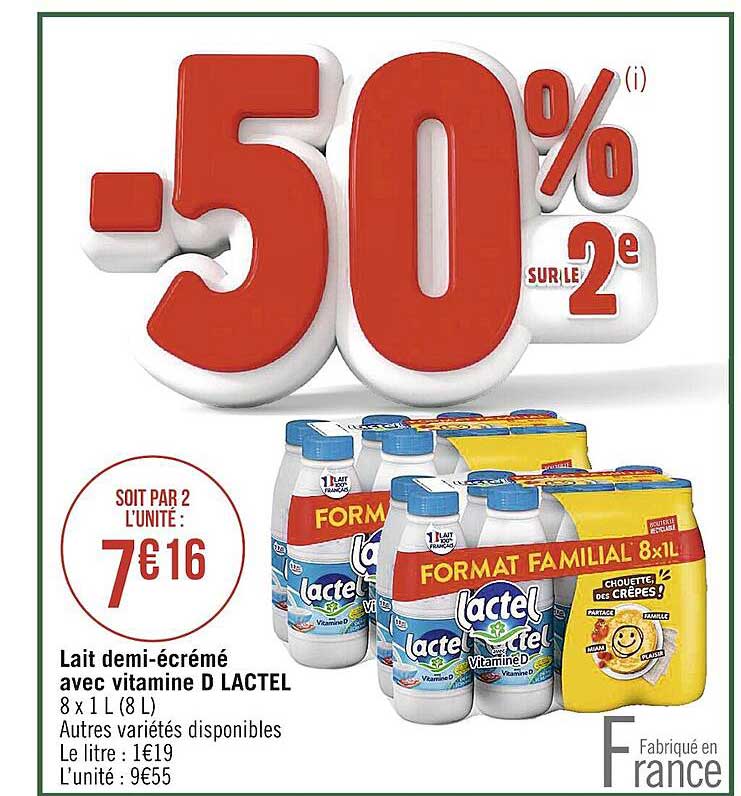 lait demi-écrémé avec vitamine d lactel