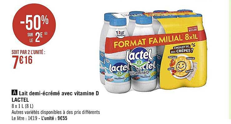 lait demi-écrémé avec vitamine d lactel