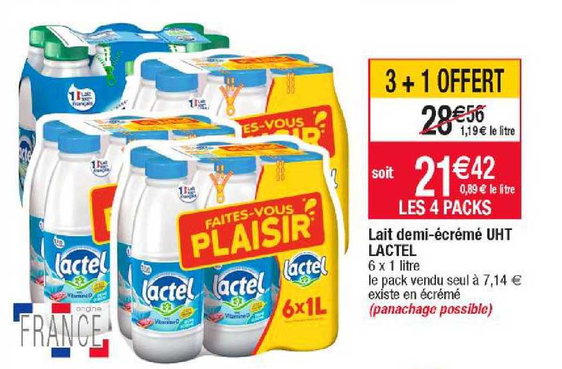 lait demi-écrémé uht lactel
