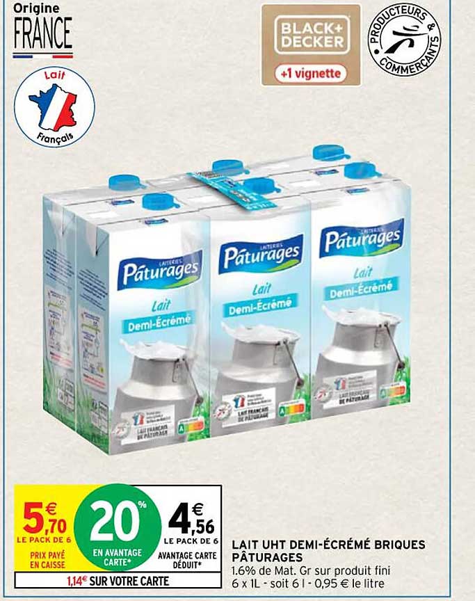 lait uht demi-écrémé briques pâturages