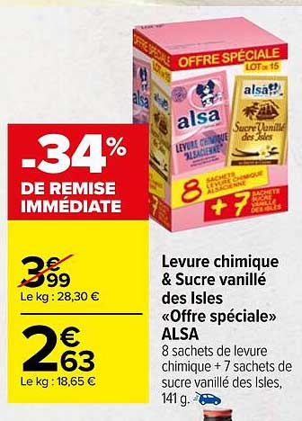 levure chimique & sucre vanillé des isles «offre spéciale» alsa