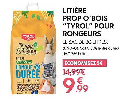 litière prop o'bois "tyrol" pour rongeurs