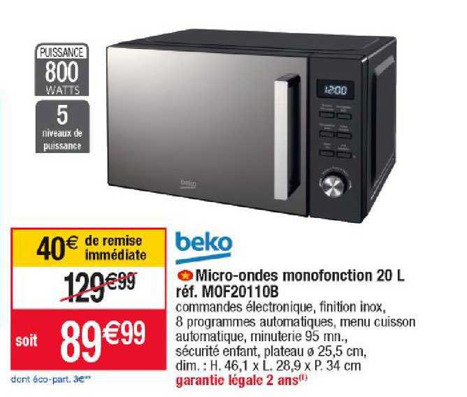 micro-ondes monofonction 20 l beko