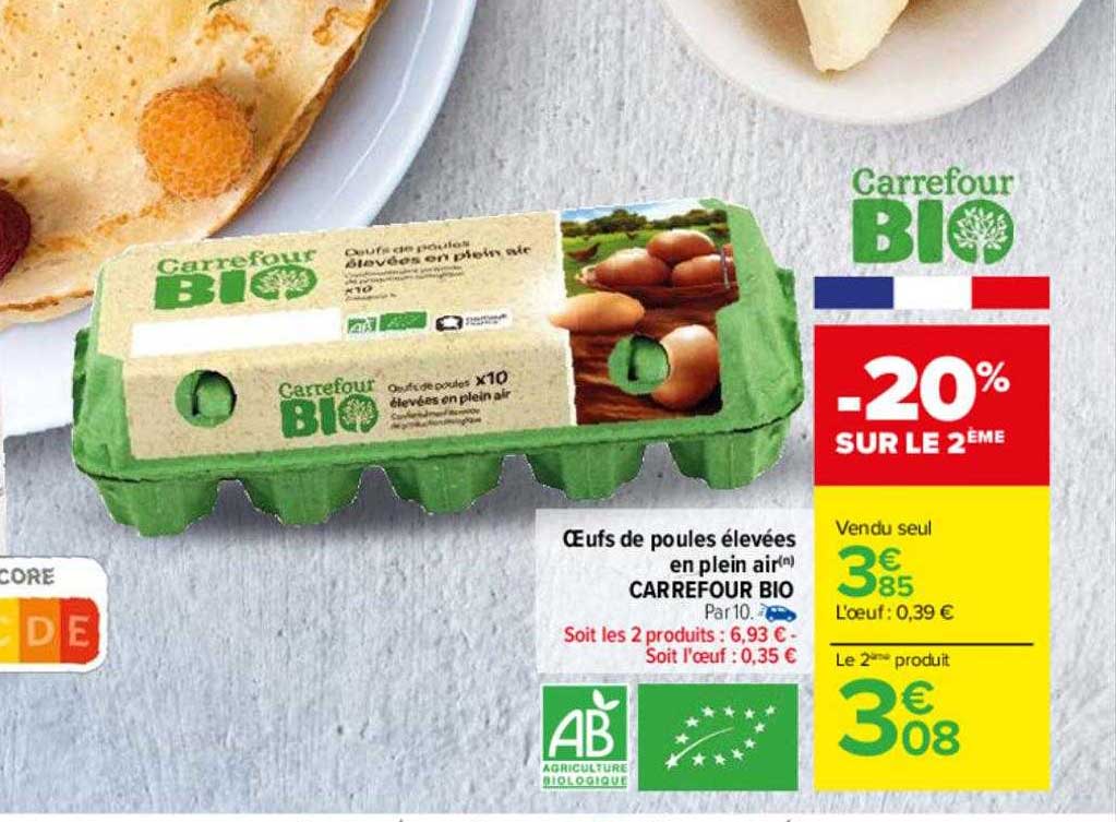 oeufs de poules élevées en plein air carrefour bio