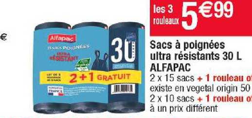 sacs à poignées ultra résistants 30 l alfapac
