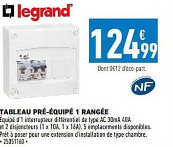 tableau pré-équipé 1 rangée legrand