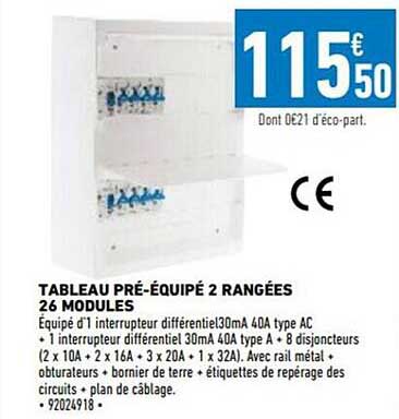 tableau pré-équipé 2 rangées 26 modules