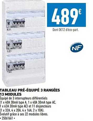 tableau pré-équipé 3 rangées 13 modules