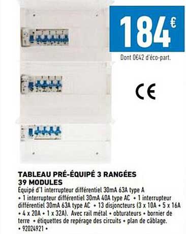 tableau pré-équipé 3 rangées 39 modules