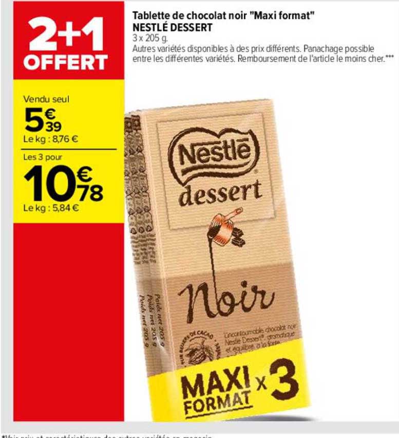 tablette de chocolat noir "maxi format" nestlé dessert