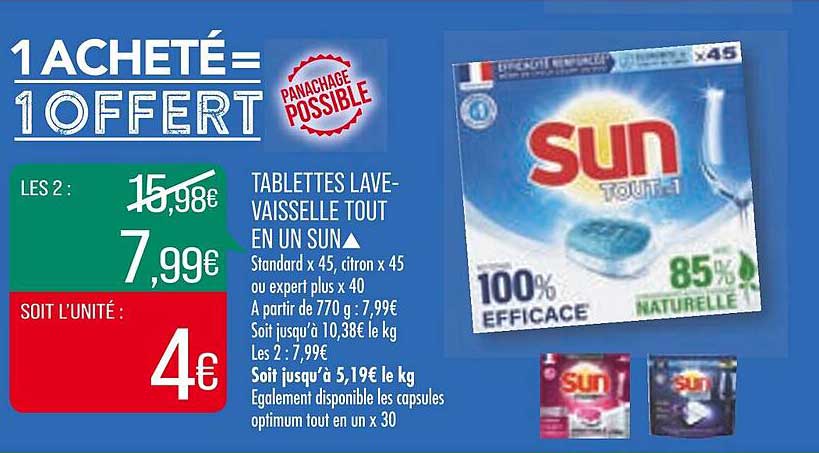 tablettes lave-vaisselle tout en un sun
