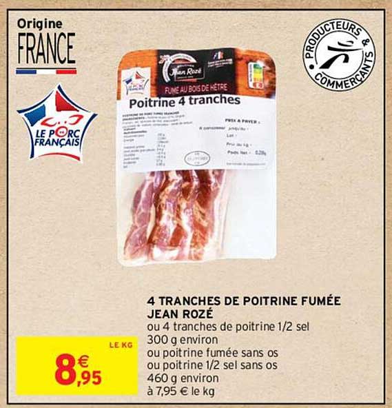 4 tranches de poitrine fumée jean rozé