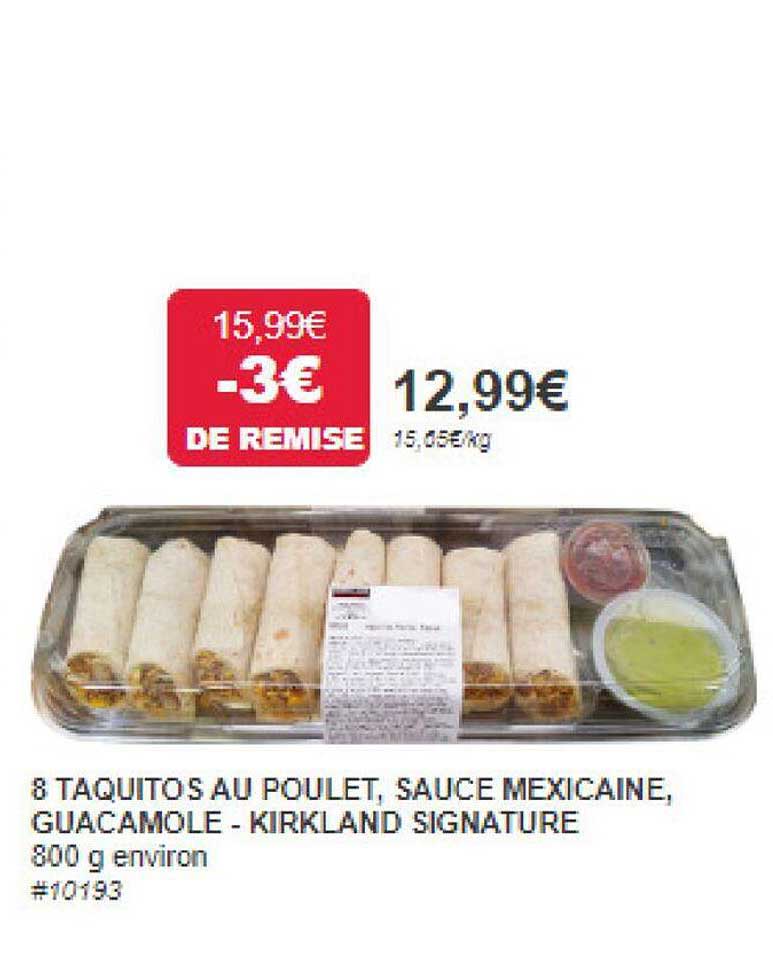 8 taquitos au poulet, sauce mexicaine, guacamole - kirkland signature