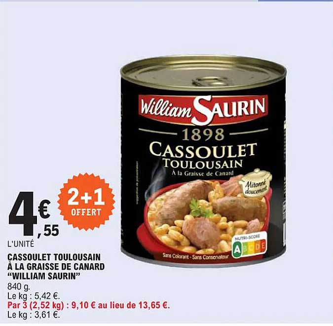 Cassoulet Toulousain à La Graisse De Canard "william Saurin"