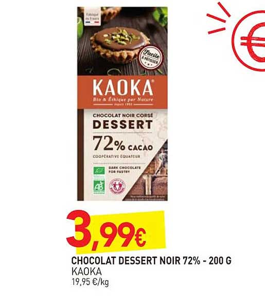 Chocolat Dessert Noir 72% - Kaoka - 200 G