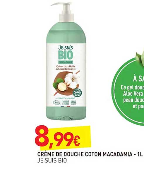 crème de douche coton macadamia - je suis bio - 1 l