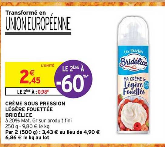 crème sous pression légère fouettée bridélice