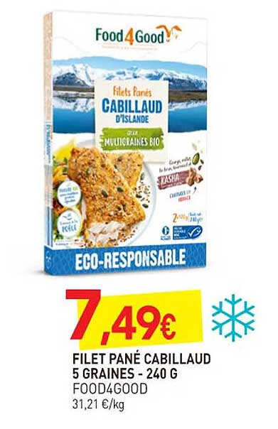 Filet Pané Cabillaud 5 Graines Food4good - 240 G