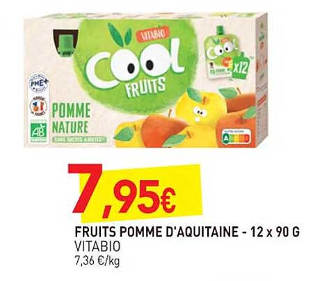 fruits pomme d'aquitaine vitabio - 12 x 90 g