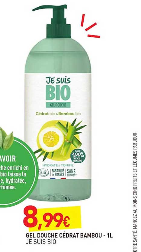 gel douche cédrat bambou je suis bio - 1 l
