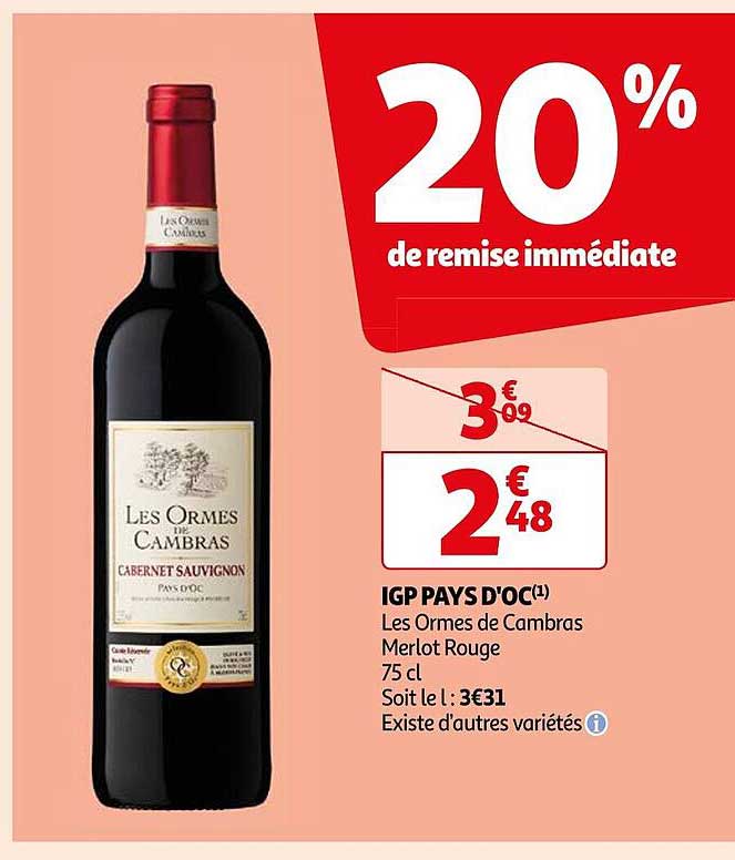igp pays d'oc les ormes de cambras merlot rouge