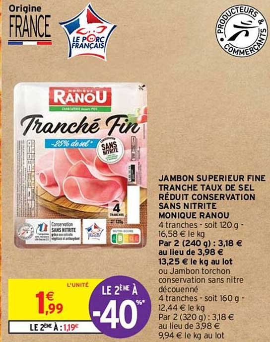 jambon supérieur fine tranche taux de sel réduit conservation sans nitrite monique ranou
