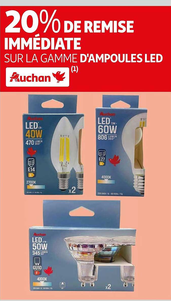 la gamme d'ampoules led auchan