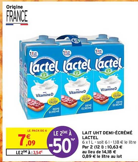 lait uht demi-écrémé lactel