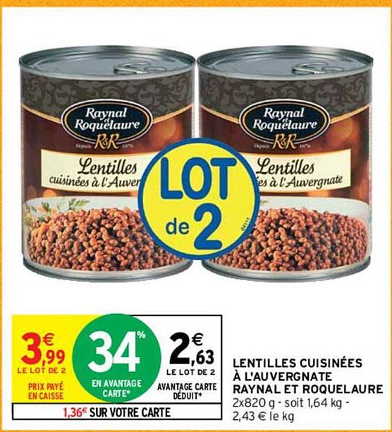 lentilles cuisinées à l'auvergnate raynal et roquelaure