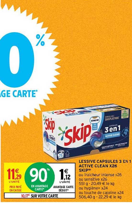 Lessive Capsules 3 En 1 Active Clean X26 Skip