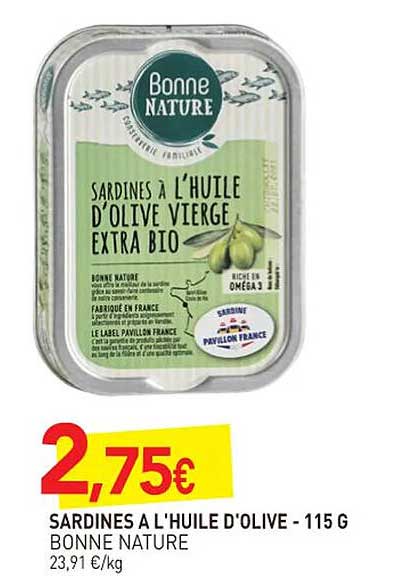 sardines à l'huile d'olive bonne nature - 115 g