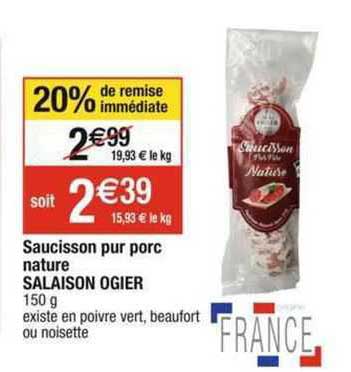 saucisson pur porc nature salaison ogier