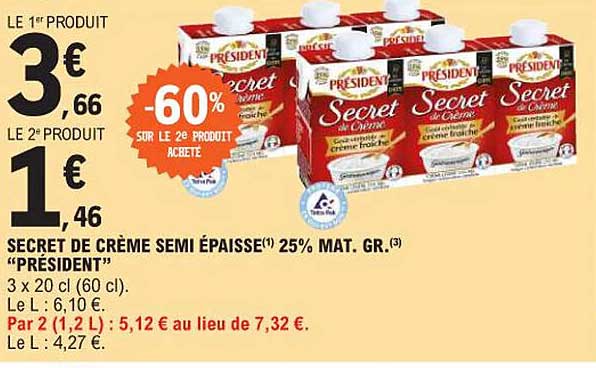 secret de crème semi épaisse 25% mat.gr. "président"