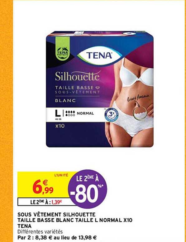 sous vêtement silhouette taille basse blanc taille l normal x10 tena